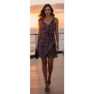 Tibi Y2K Paisley Print Mini Dress Gold Shimmer Metallic XS/S